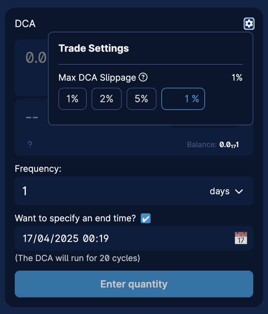 DCA setting slippage